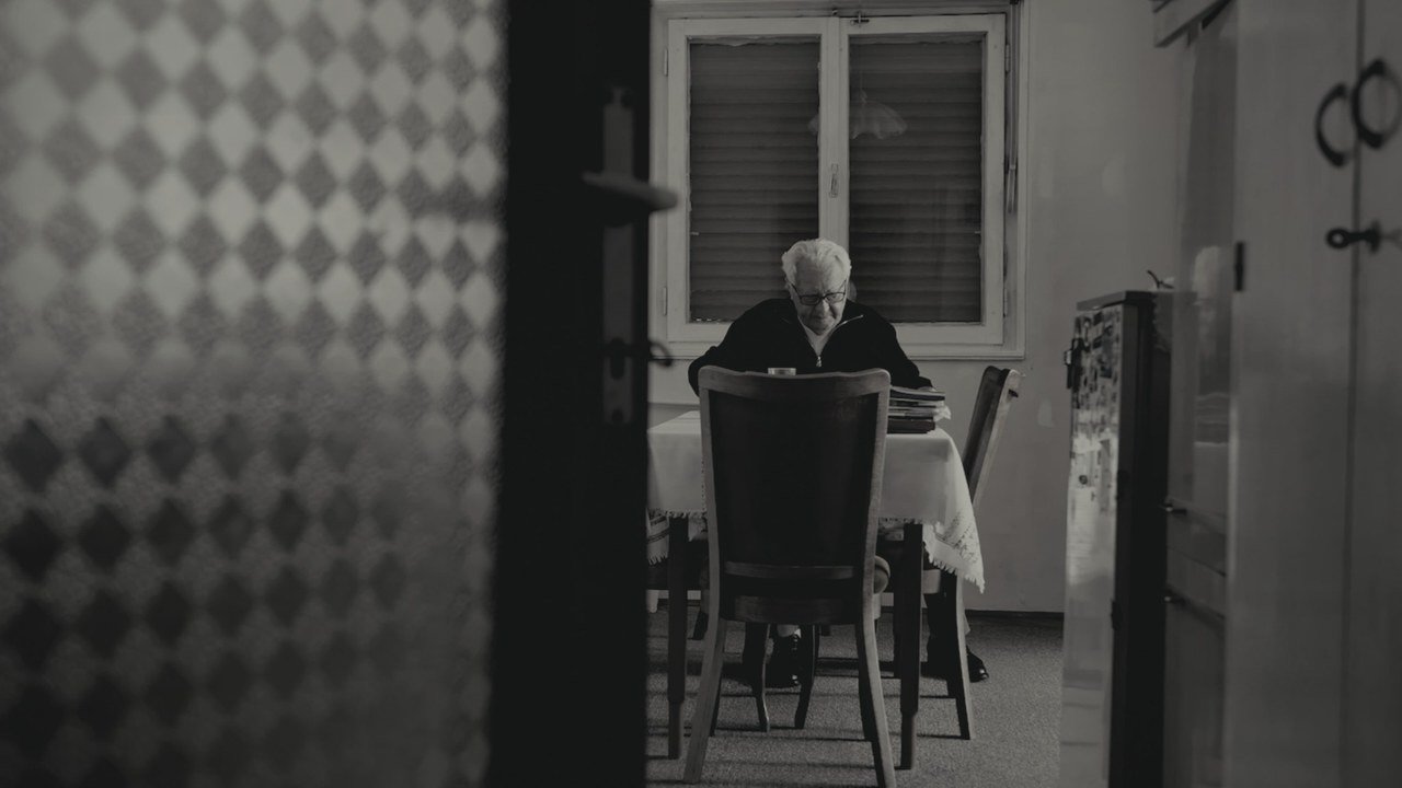 A witness seated at a table inside his home